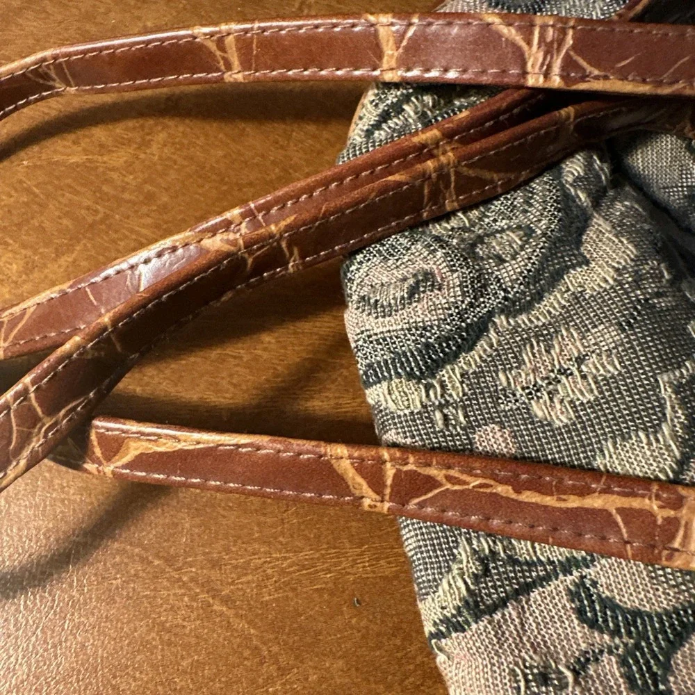 Vintage Brown Floral Tapestry Shoulder Bag Brown Leather Trim